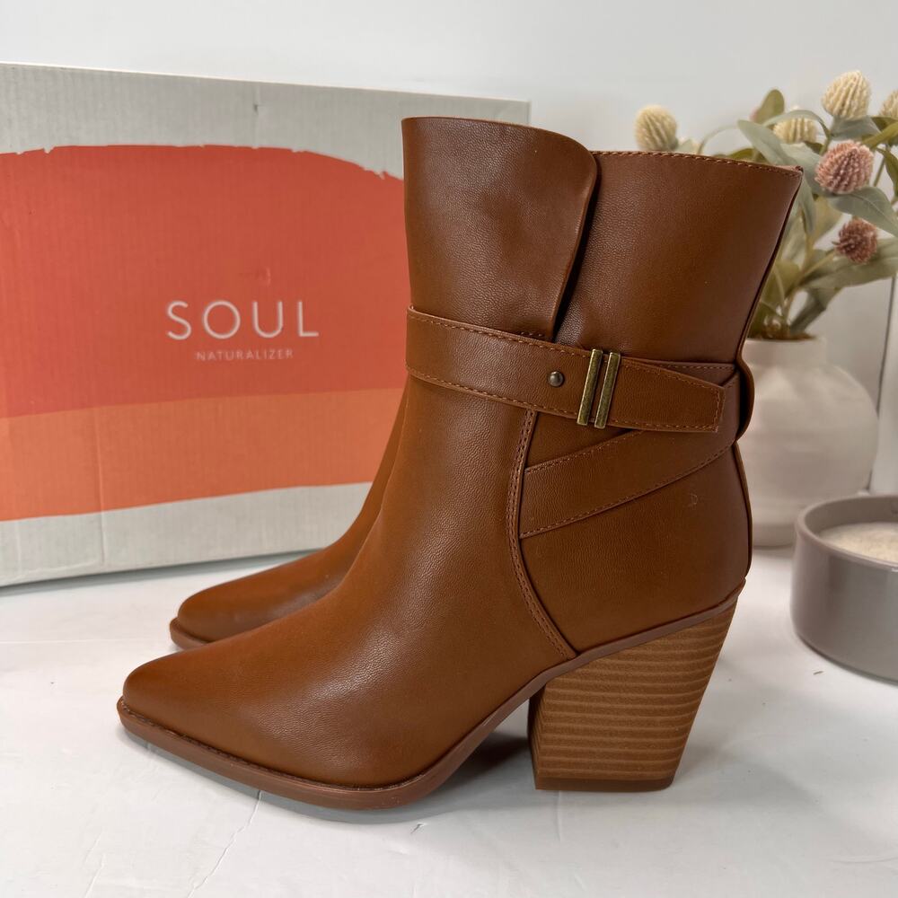 SOUL Naturalizer Stacked Heel Ankle Boots Mocha Women 6W Tried On